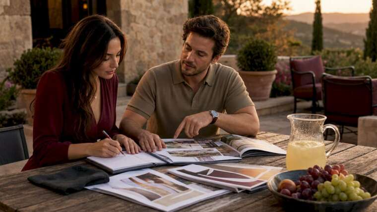 Couple reviewing wedding beverage contracts