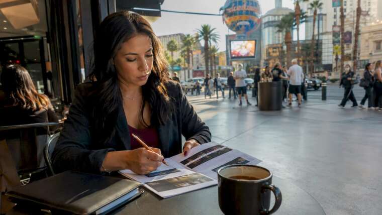 Event planner reviewing beverage catering proposal papers