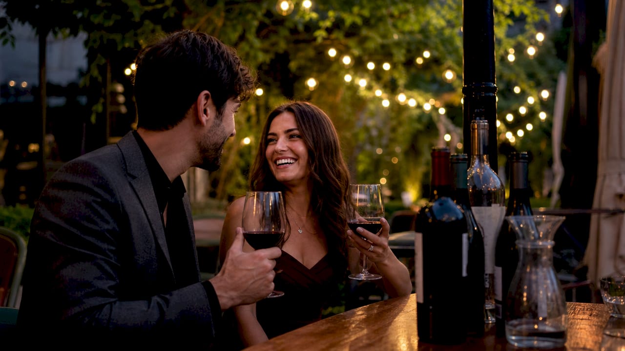 Couple tasting wine at vineyard tasting room