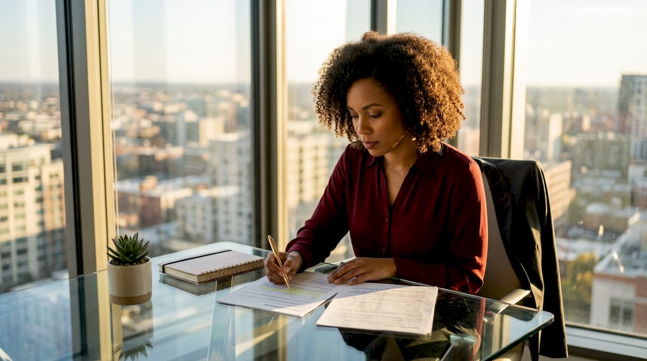 Event planner reviewing bartending insurance documents