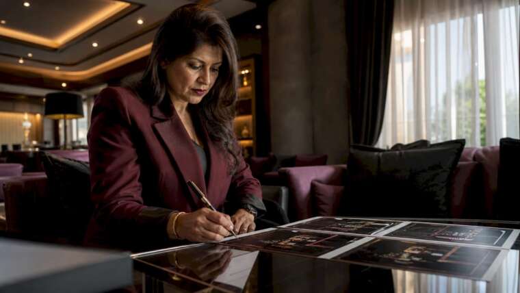 Event planner reviewing convention bartending package documents