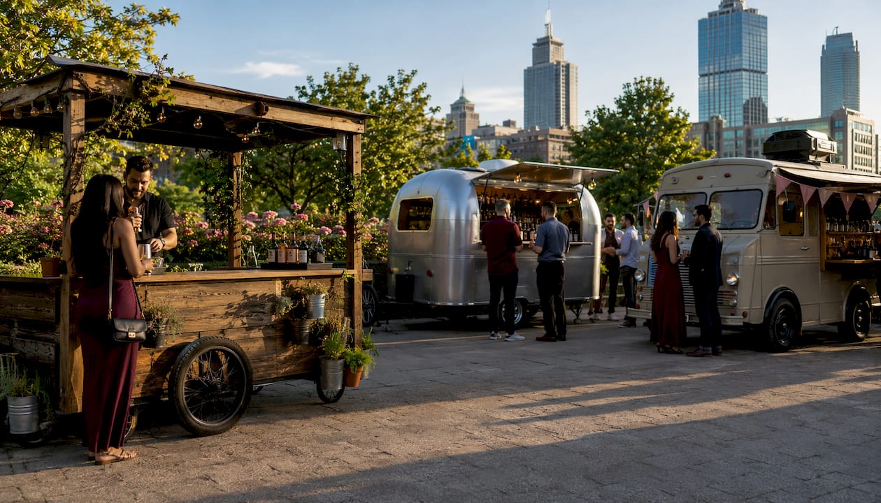 Three distinct mobile bar styles outdoors