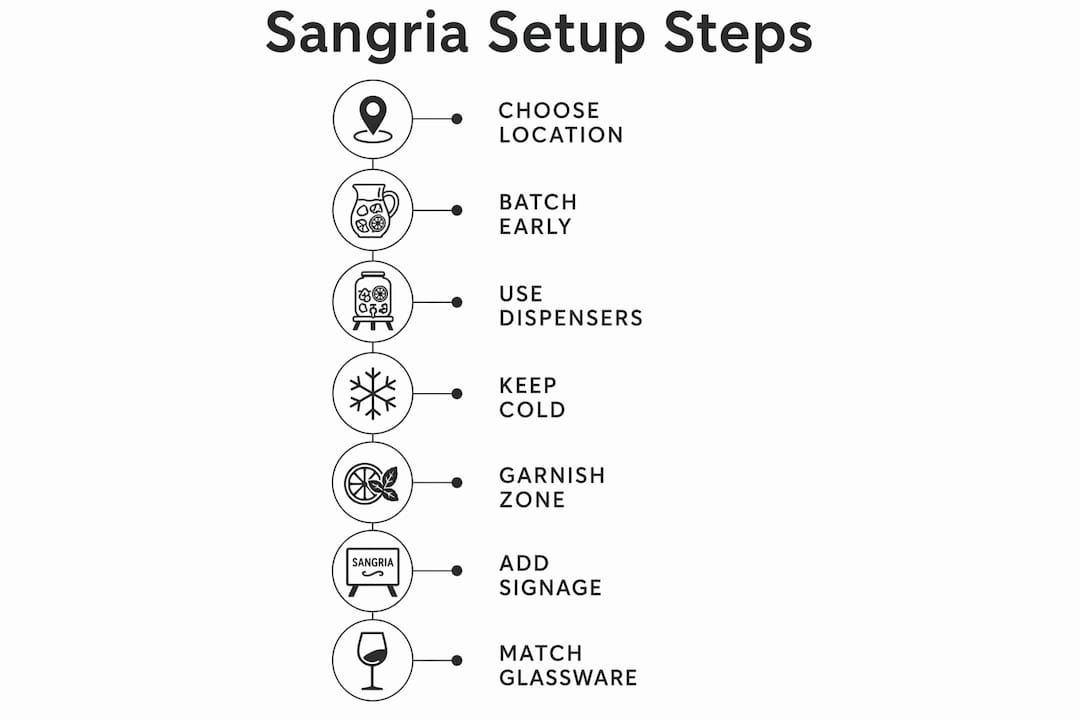 Infographic illustrating steps for wedding sangria bar setup
