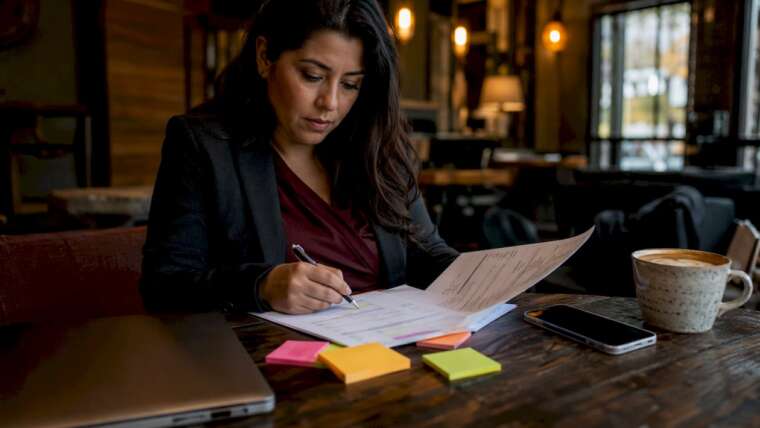 Event planner reviewing bartending invoice
