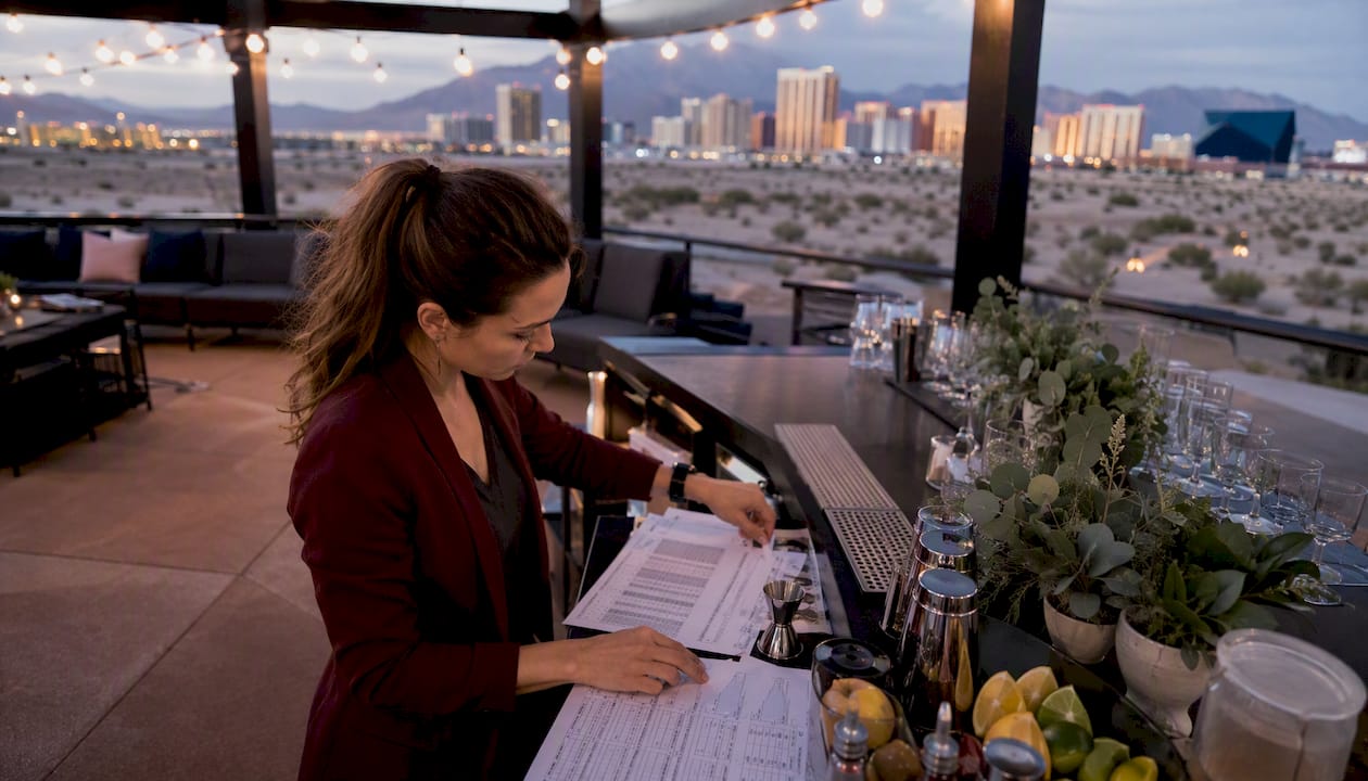 Wedding planner calculating alcohol quantities