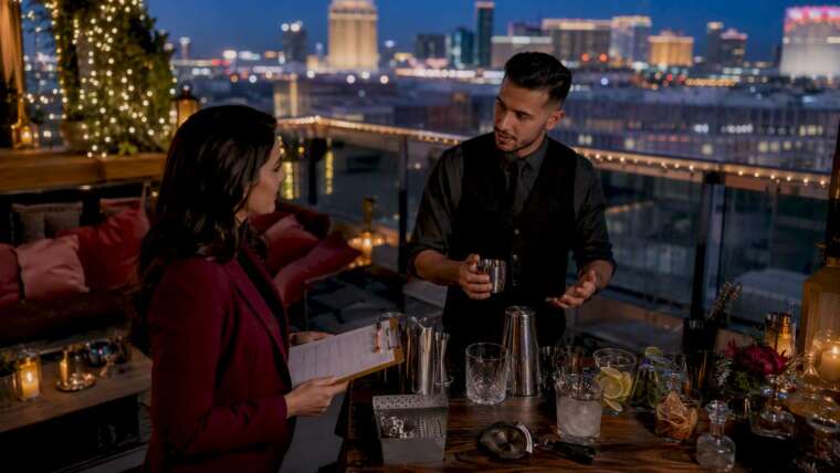 Bartender demonstrating drink prep at Las Vegas wedding venue