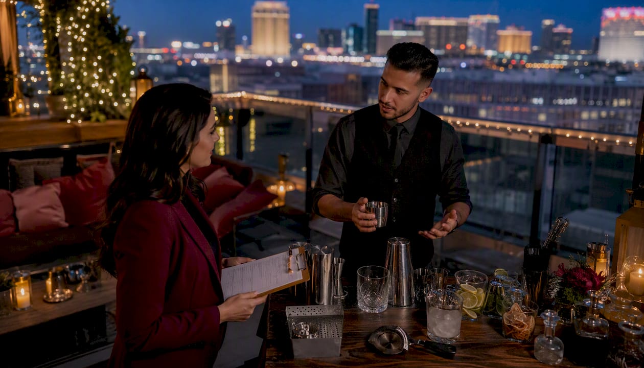 Bartender demonstrating drink prep at Las Vegas wedding venue