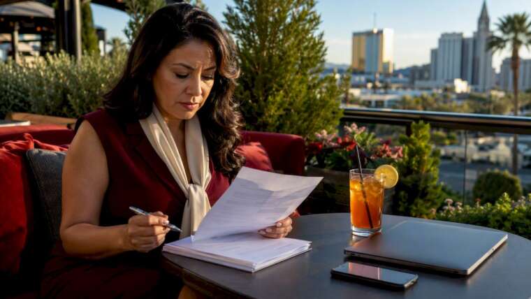 Woman reviewing alcohol licensing documents