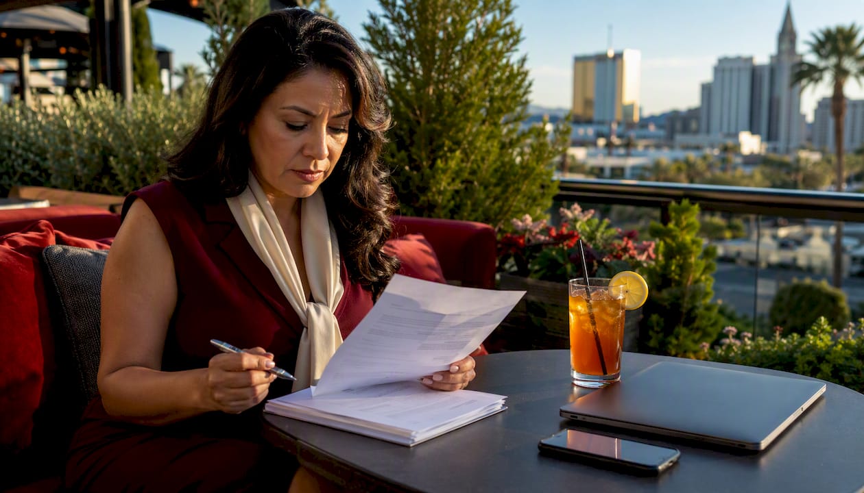 Woman reviewing alcohol licensing documents
