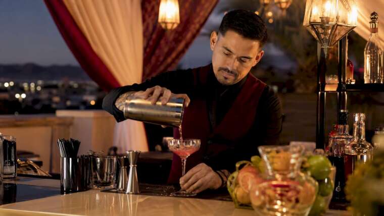 Licensed bartender pouring cocktail at mobile bar event