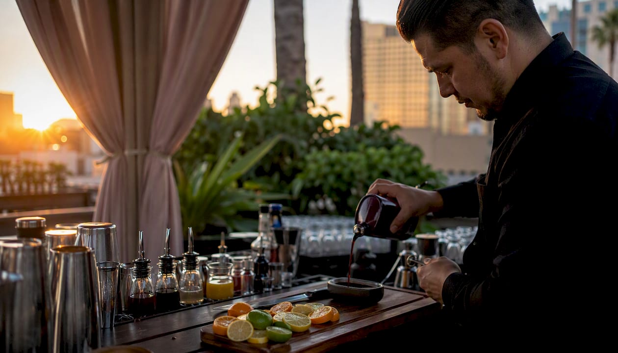 Liquor caterer preparing bar tools