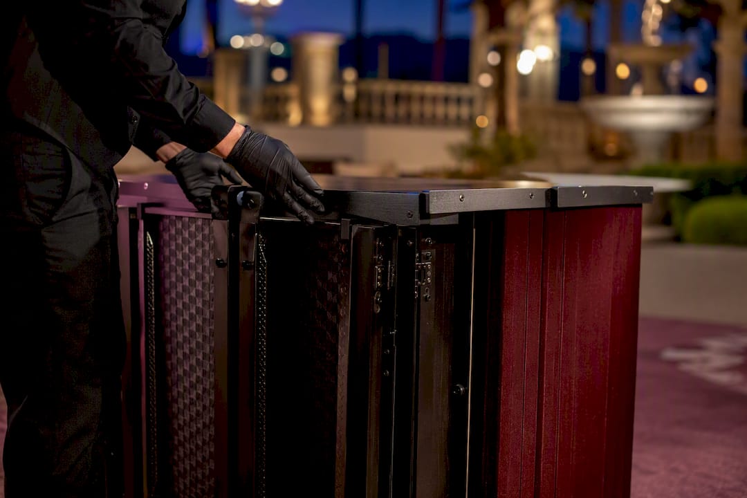 Compact mobile bar folded for transport
