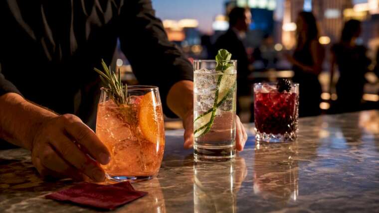 Trend-forward cocktails at an elegant event bar