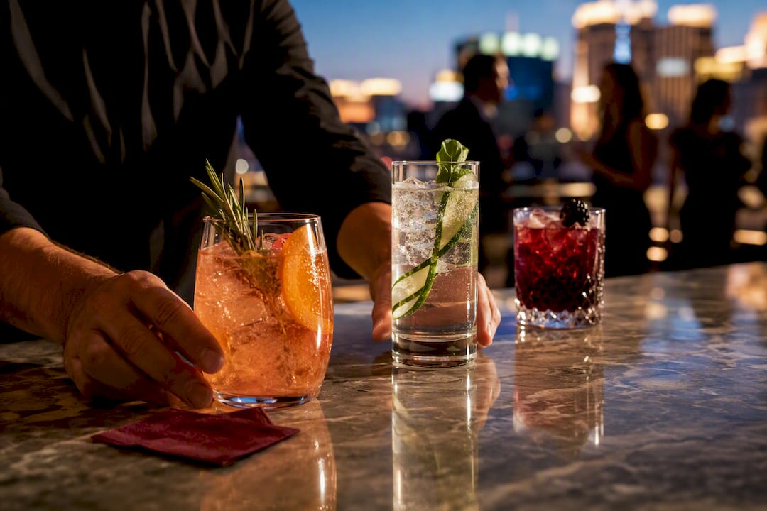 Trend-forward cocktails at an elegant event bar
