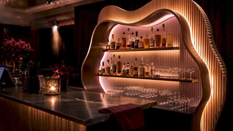 Elegant event bar with illuminated backdrop