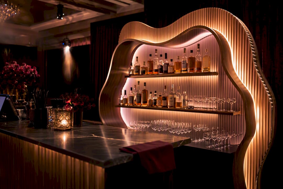 Elegant event bar with illuminated backdrop