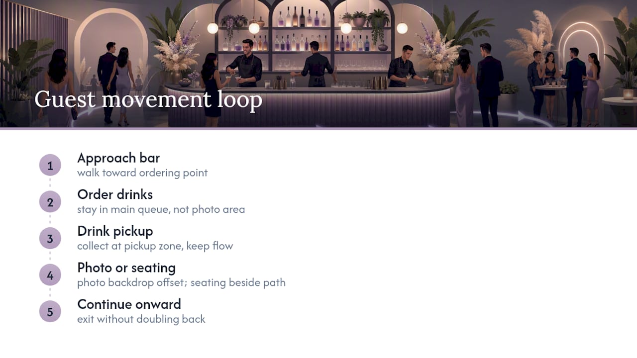 Guest flow loop around event bar