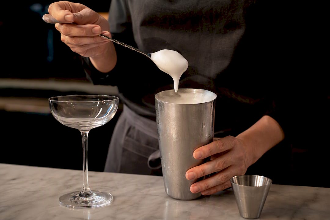 Aquafaba foam prepared for vegan cocktails