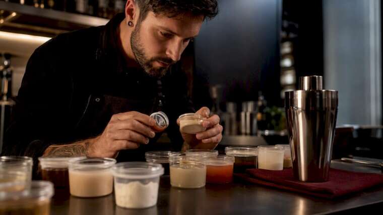 Bartender checking vegan cocktail ingredients