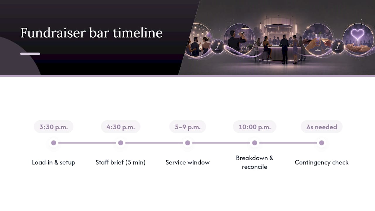 Fundraiser bar setup and service timeline