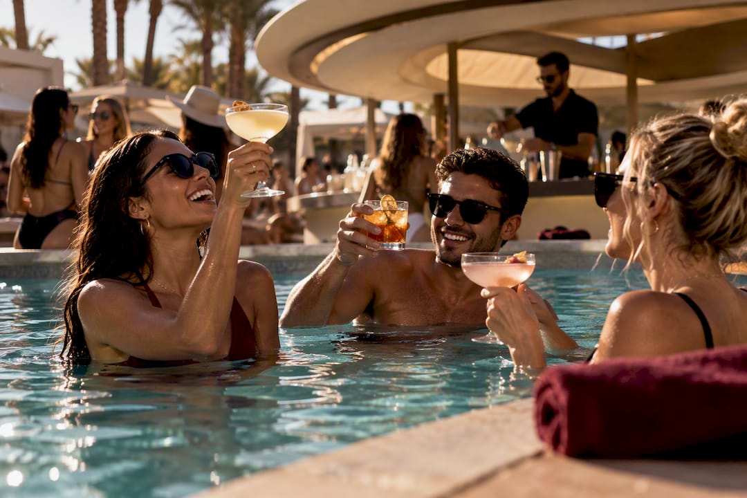 Guests enjoying cocktails at a Las Vegas pool