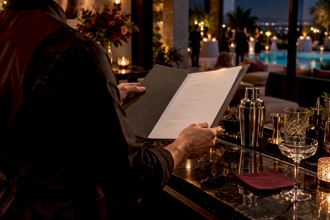 Bartender reviewing permit at private residence