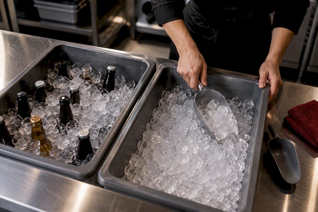 Separate bins for cooling and drinking ice